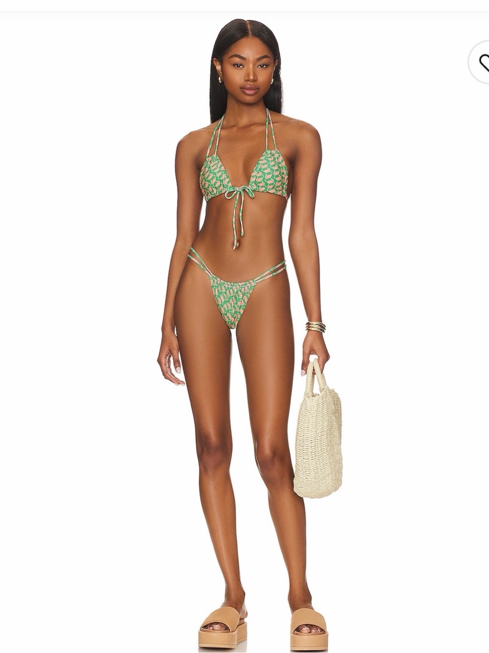Montce Green Printed Triangle String Bikini